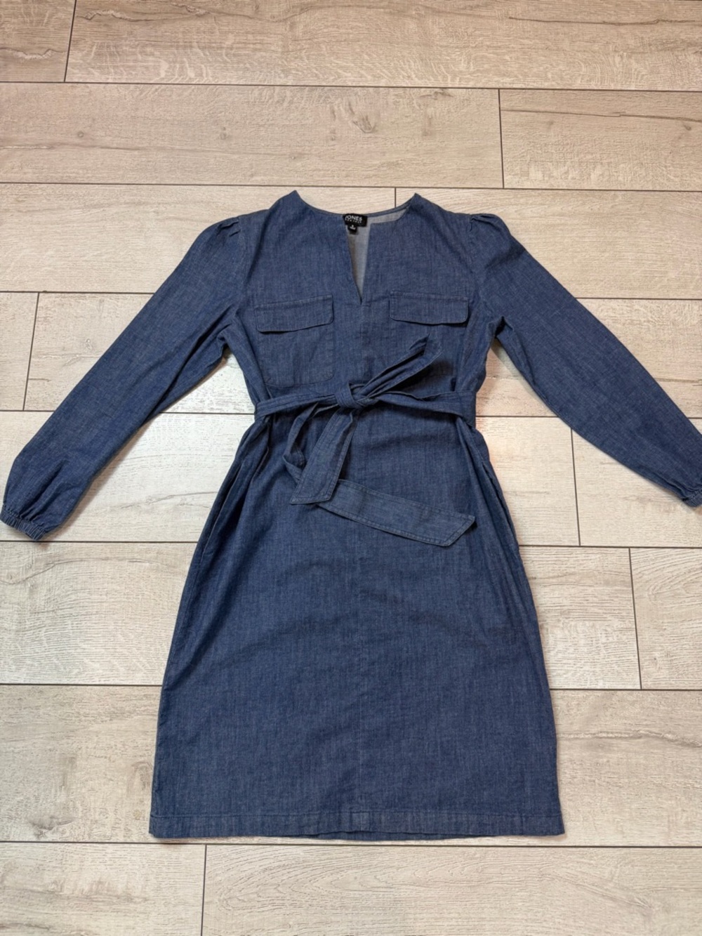 Jones New York Long-Sleeve Denim Tie-Waist Dress - Dark Blue